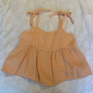 New! Linen tie shoulder tank top crop top orange and white gingham